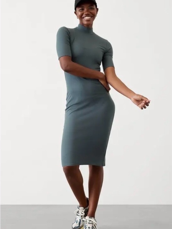 Athleta Dresses & Skirts - NWT Athleta Signature Rib Mock Neck Midi Dress Blue Gray Minimalist  Size Medium